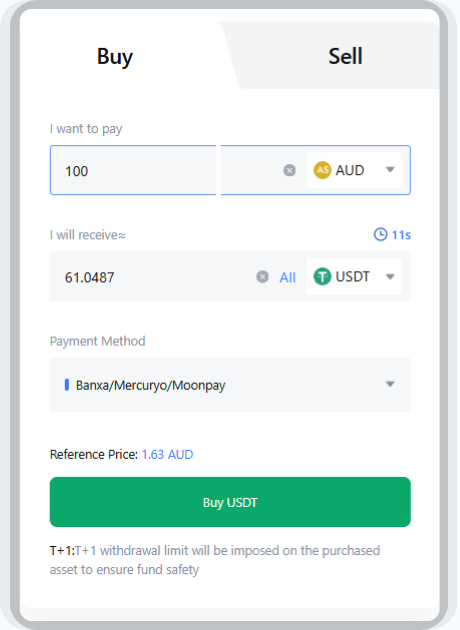 Buy tether using MEXC