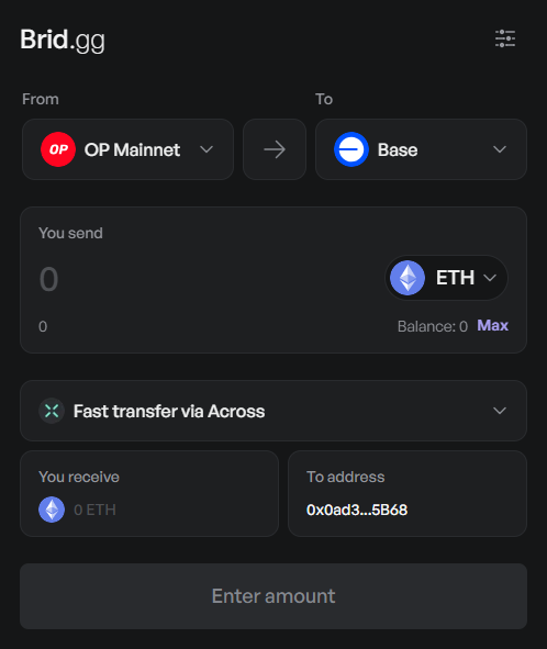 Bridge from Optimism to Base using Brid.gg