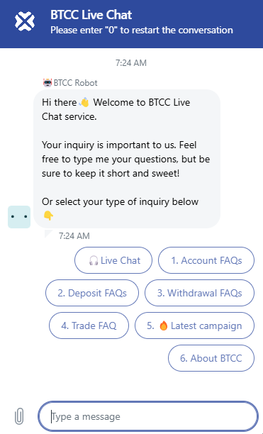 Онлайн-чат поддержки BTCC